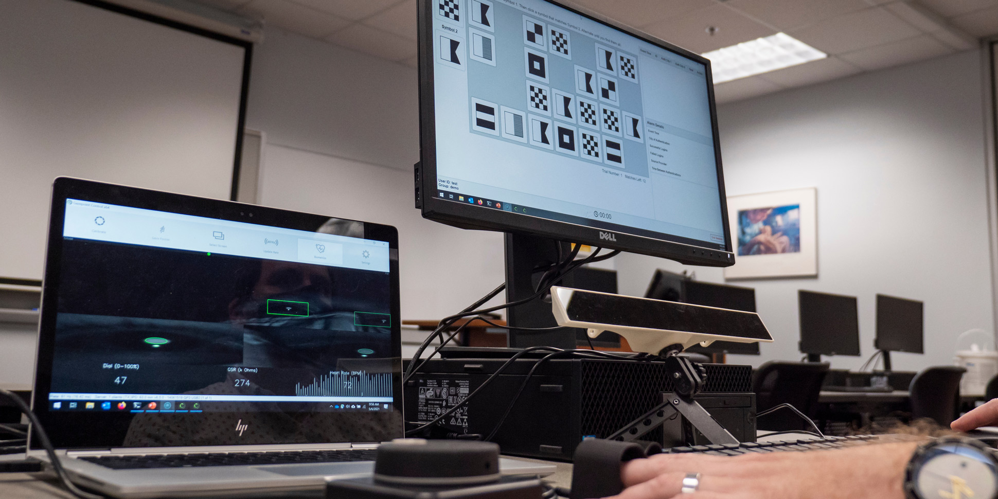 A student works on a data science program in a classroom 