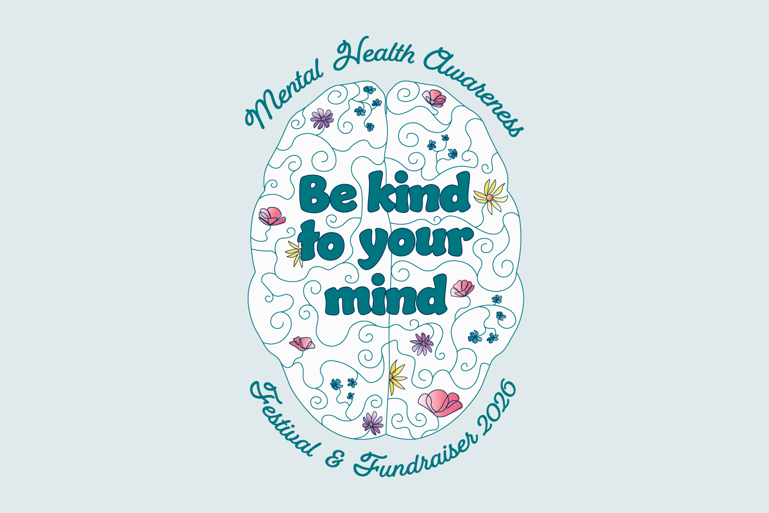 A brain and flowers graphic