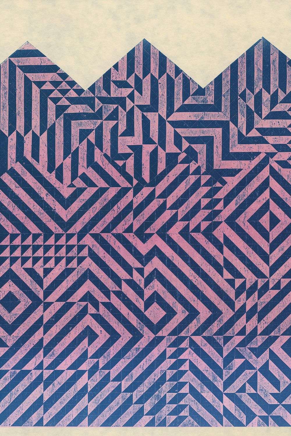 An image of Takizawa's art. Navy blue and purple in lines creating a triangle effect at the top.