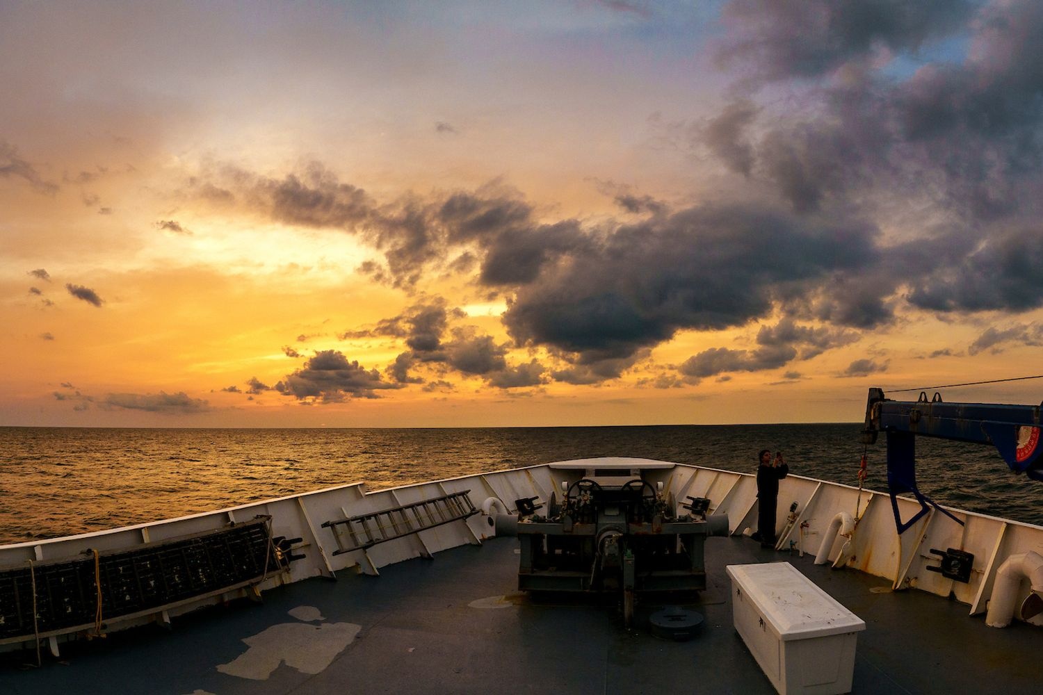 View of horizon from research vessel at sea
